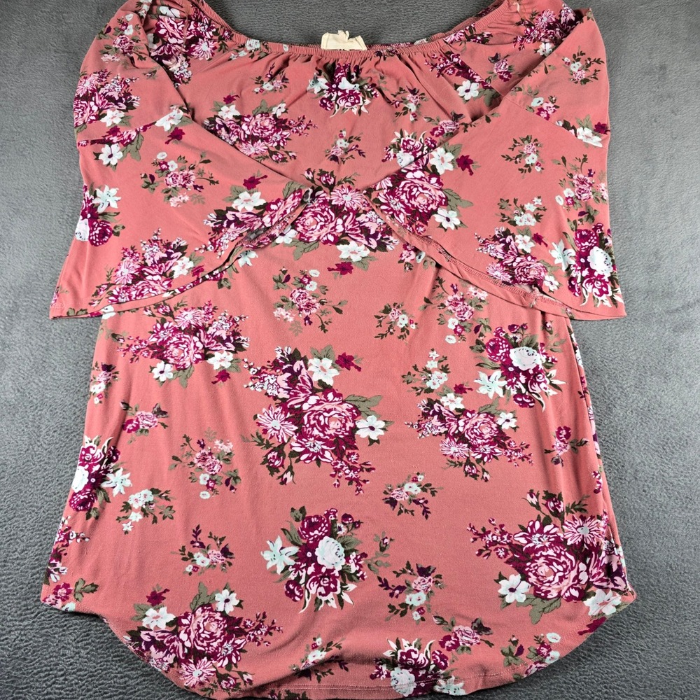 No Comment Plus Pink Floral Off the Shoulder Bell Sleeve Blouse 2X